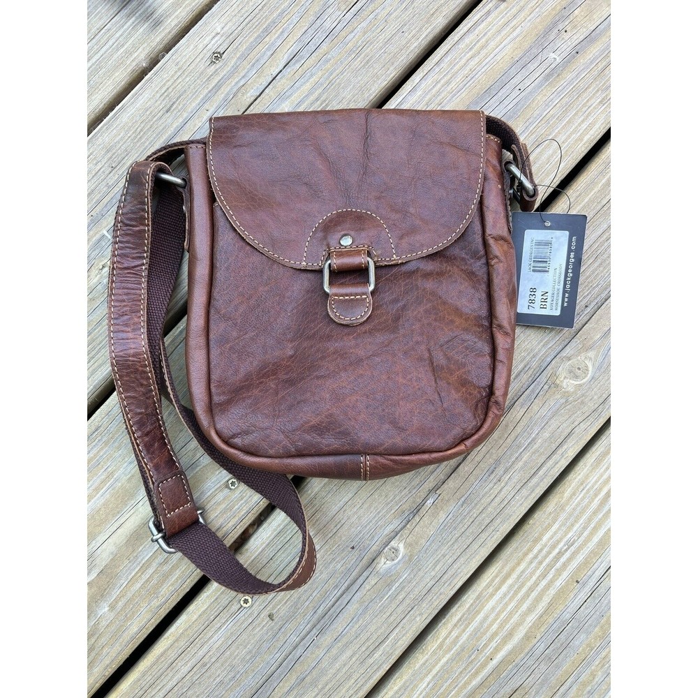 JACK GEORGES Voyager Horseshoe Crossbody Bag Buffalo Leather Brown 7838 NEW